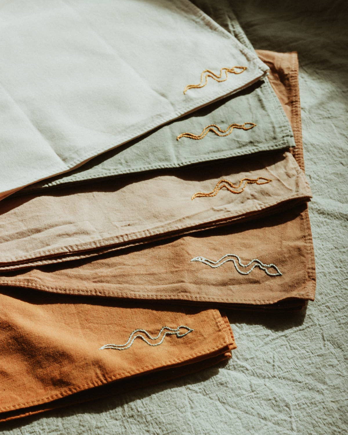 Eloise et moi - Hand embroidered DESIERTO cotton bandana, Plant dyed: