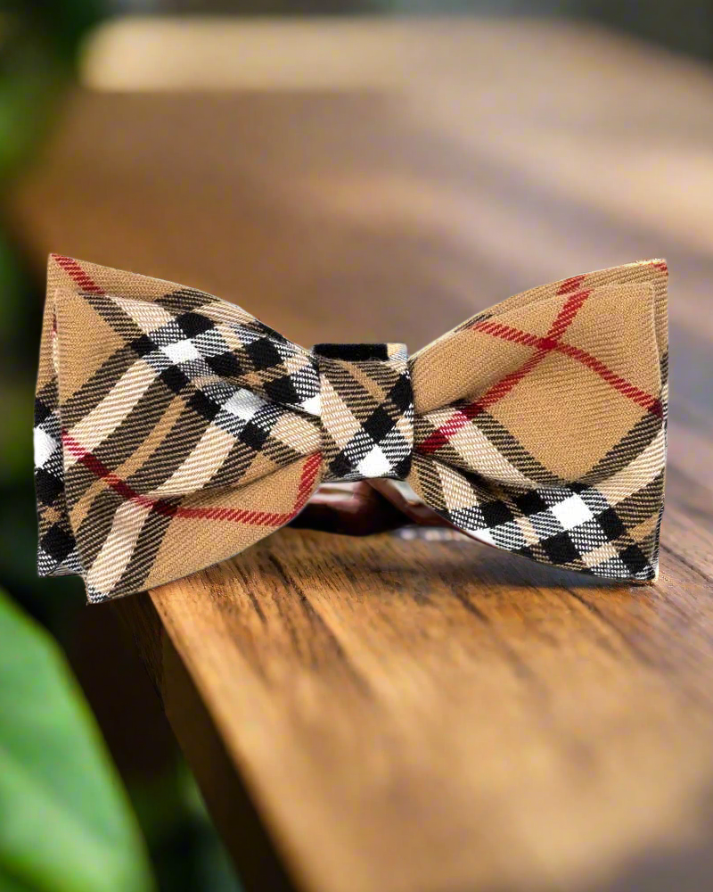 The Worthy Dog - Tan Plaid Bow Tie Small 🐶 🐈⬛