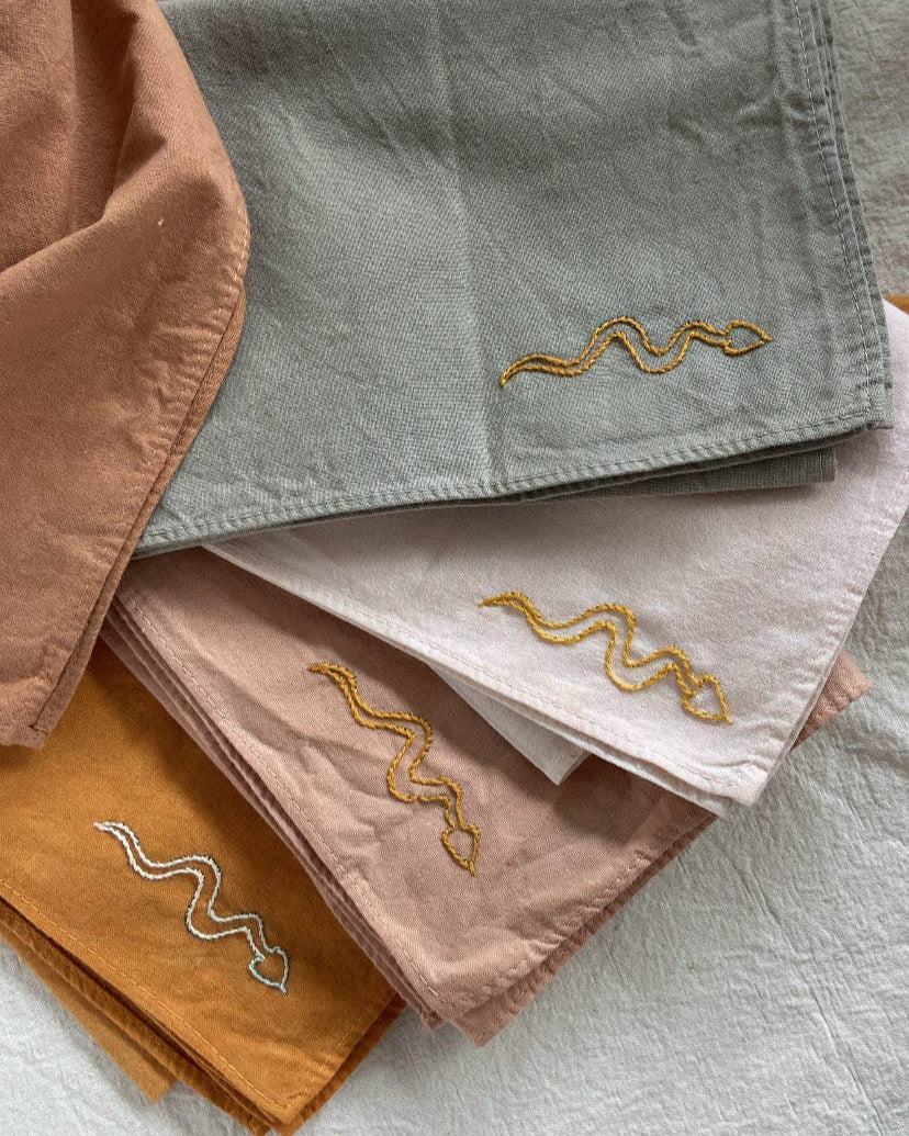 Eloise et moi - Hand embroidered DESIERTO cotton bandana, Plant dyed: