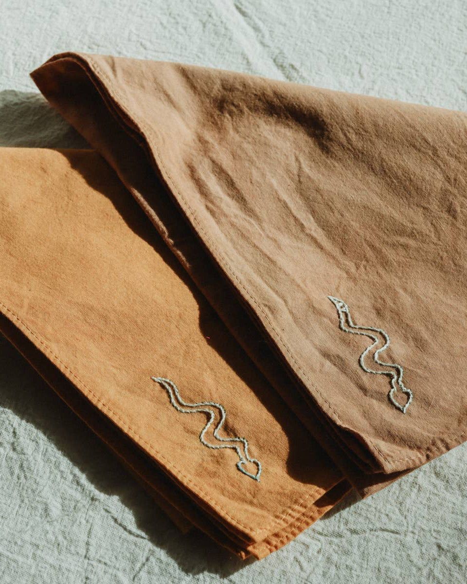 Eloise et moi - Hand embroidered DESIERTO cotton bandana, Plant dyed: