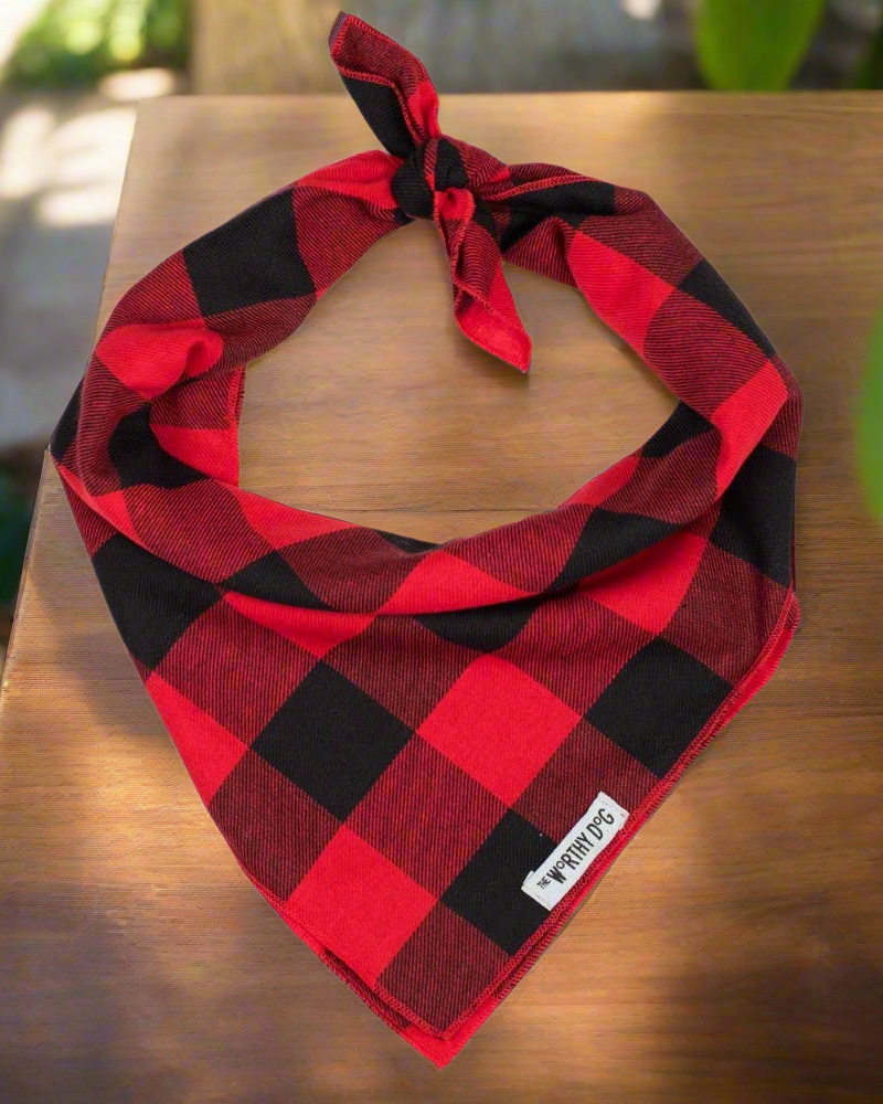 The Worthy Dog - Black & Red Plaid Bandana 🐶❤️