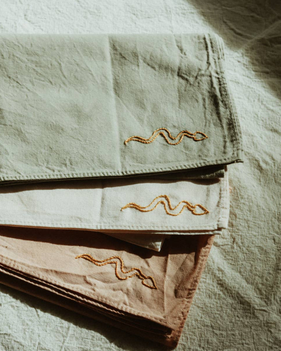 Eloise et moi - Hand embroidered DESIERTO cotton bandana, Plant dyed: