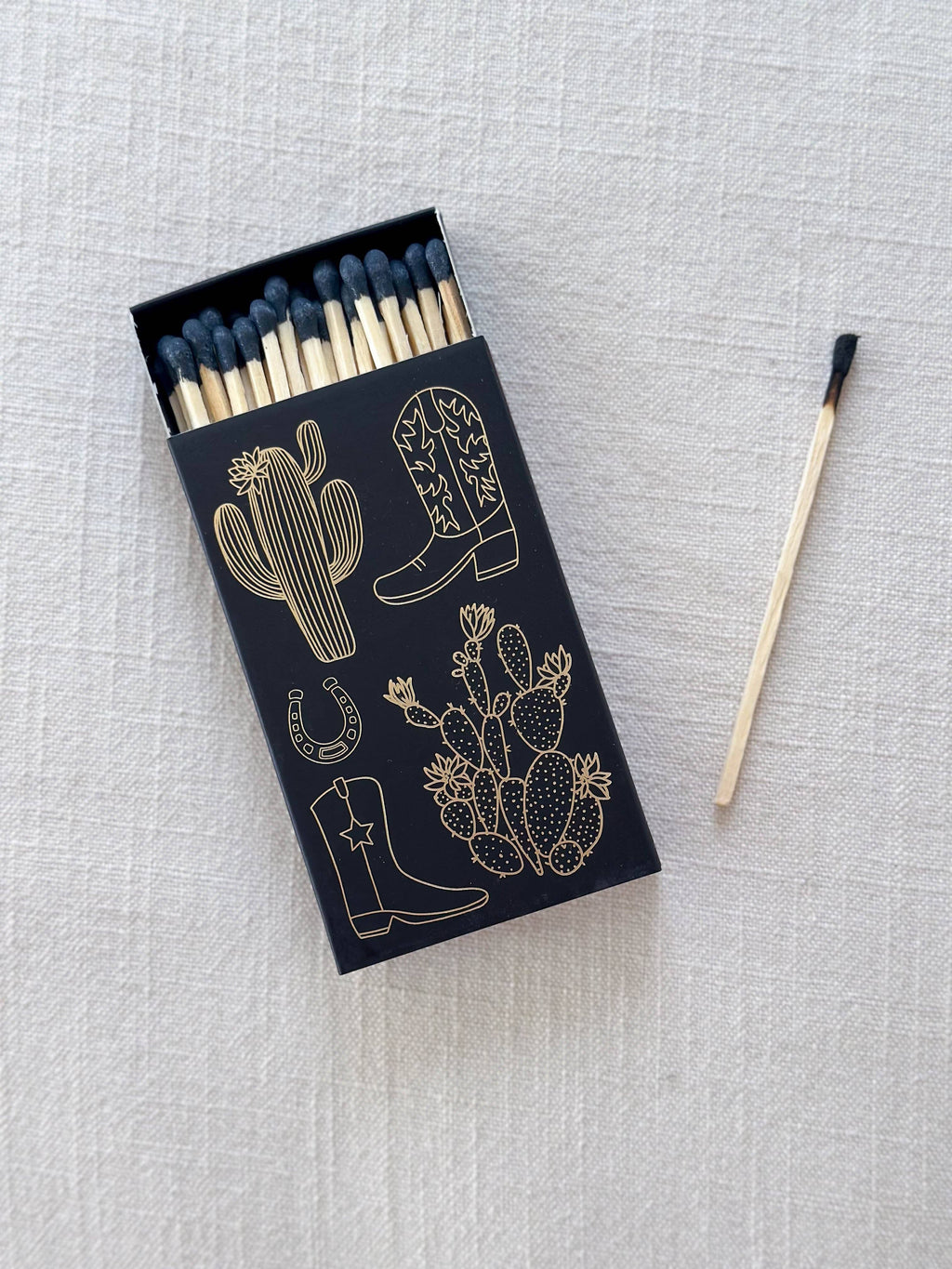 Black Cowboy Boot & Cactus Match box