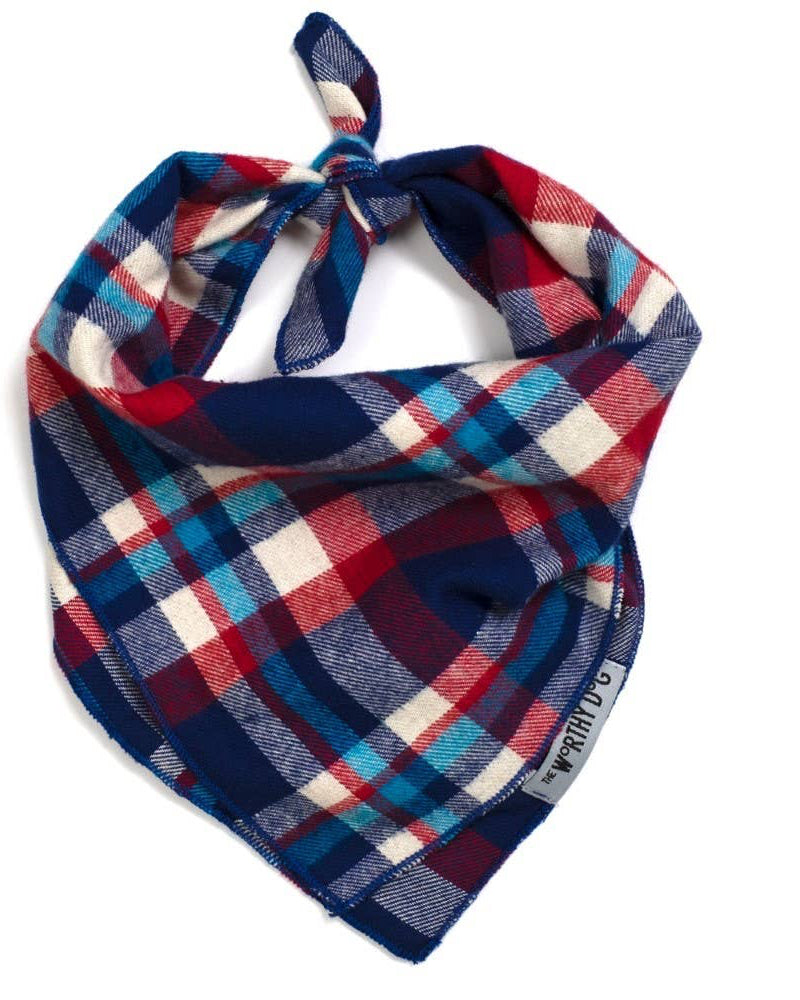 The Worthy Dog - Navy & Red Plaid Bandana ❤️💙
