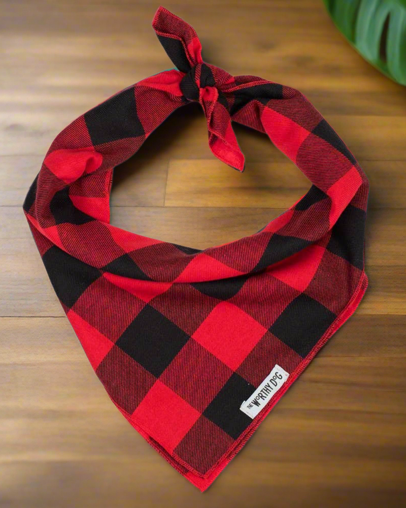 The Worthy Dog - Black & Red Plaid Bandana 🐶❤️