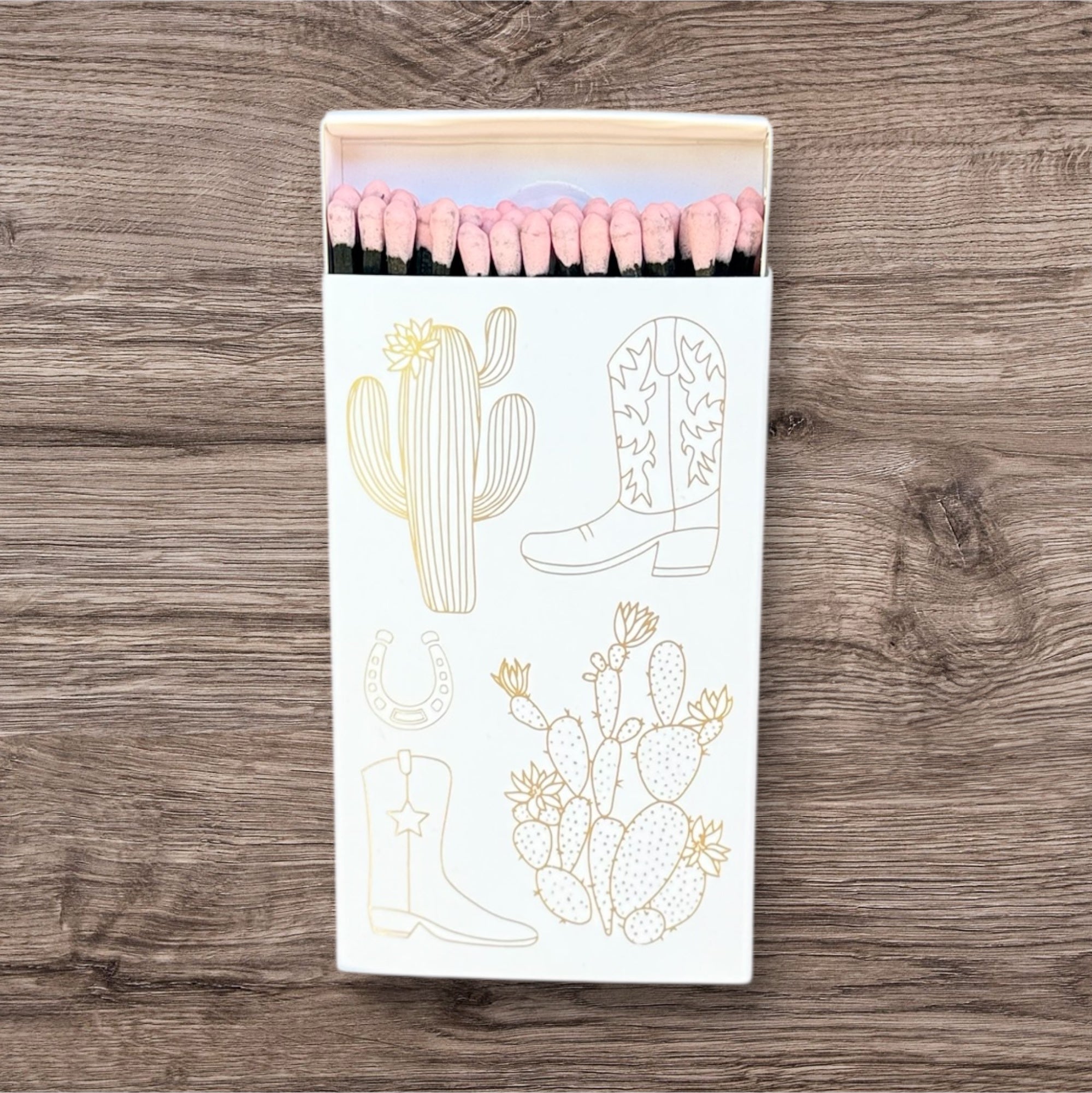 White Oversized Cowboy Boot & Cactus Match box
