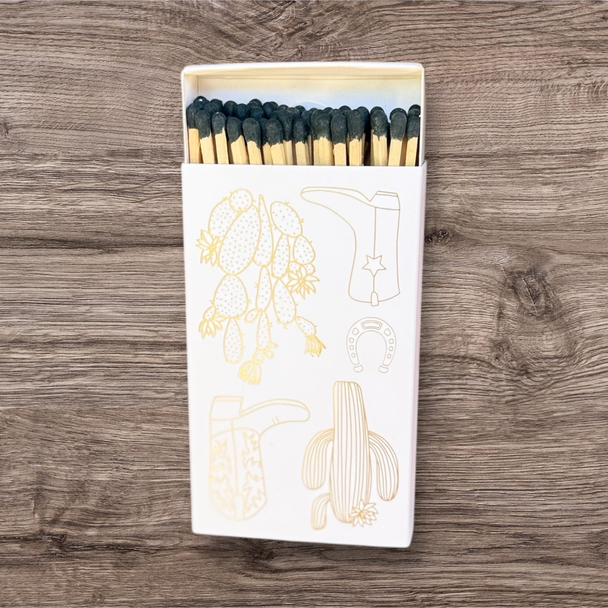 White Oversized Cowboy Boot & Cactus Match box