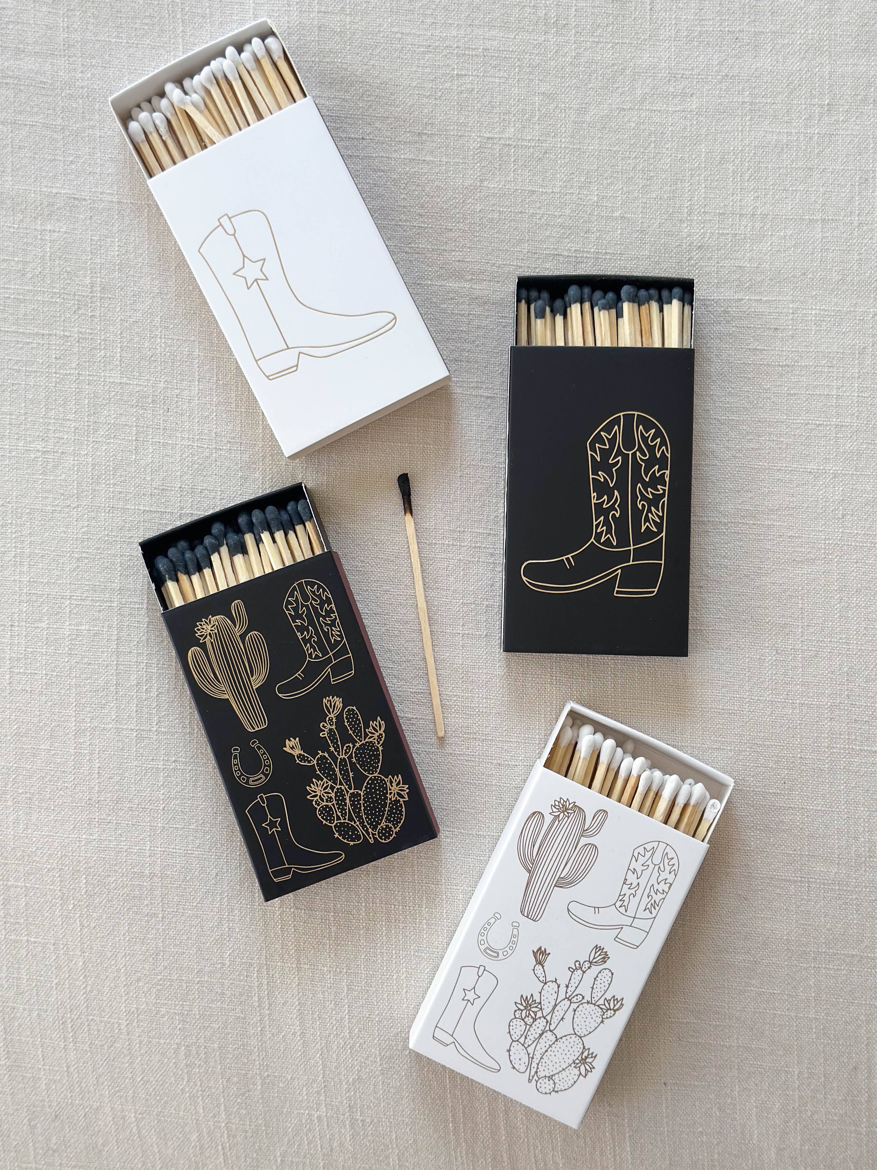 White Oversized Cowboy Boot & Cactus Match box