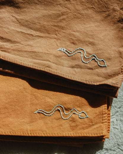 Eloise et moi - Hand embroidered DESIERTO cotton bandana, Plant dyed: