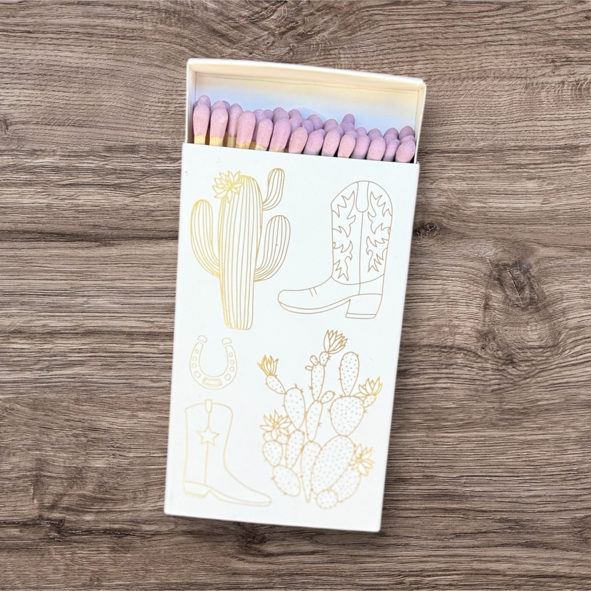 White Oversized Cowboy Boot & Cactus Match box