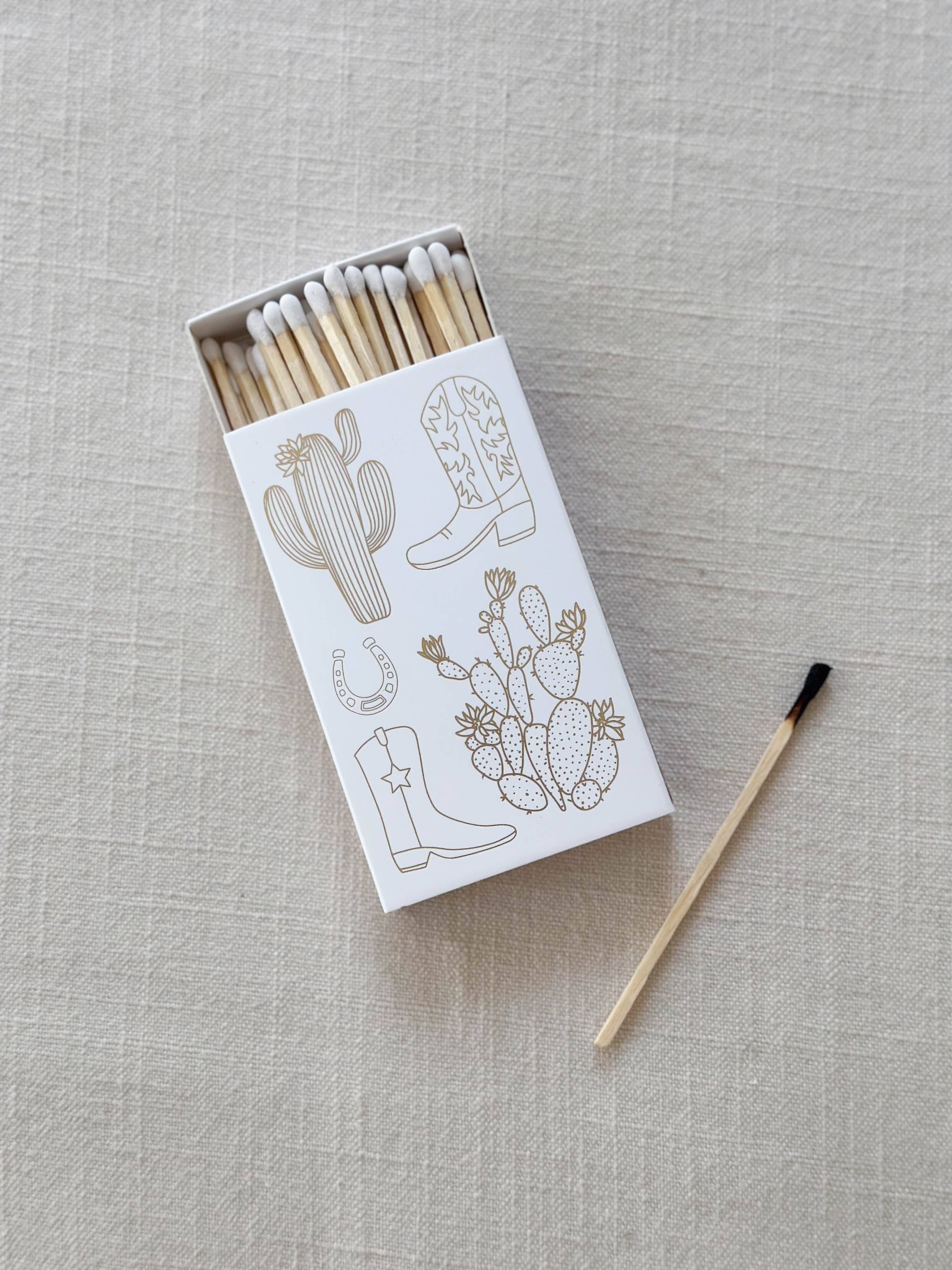 White Oversized Cowboy Boot & Cactus Match box