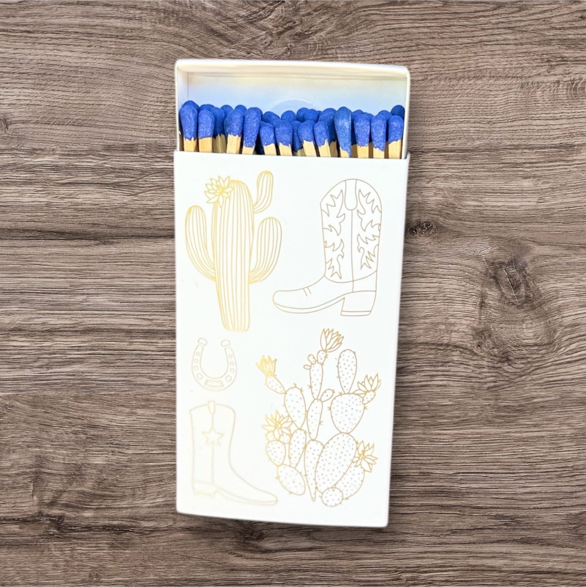 White Oversized Cowboy Boot & Cactus Match box