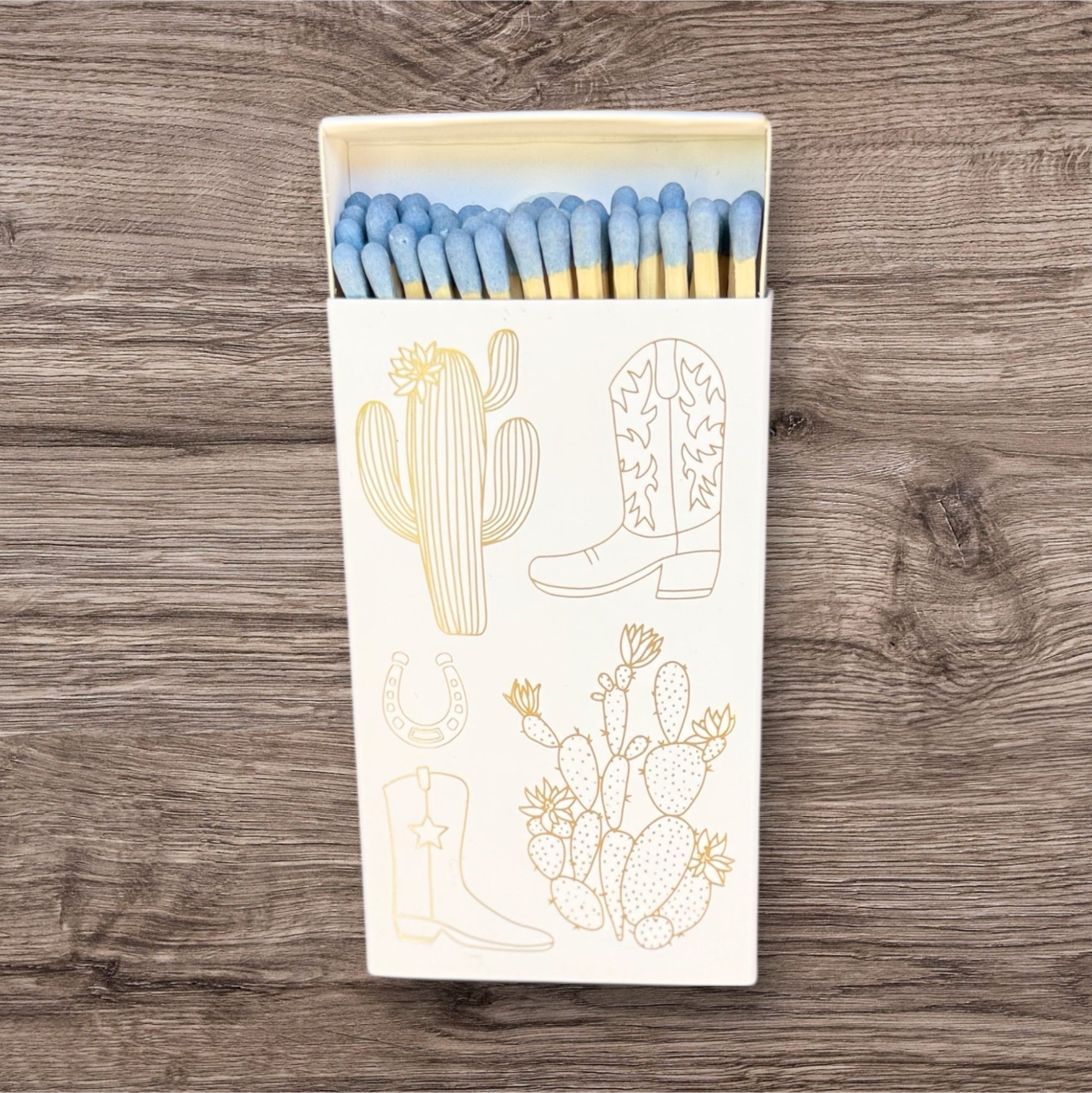 White Oversized Cowboy Boot & Cactus Match box