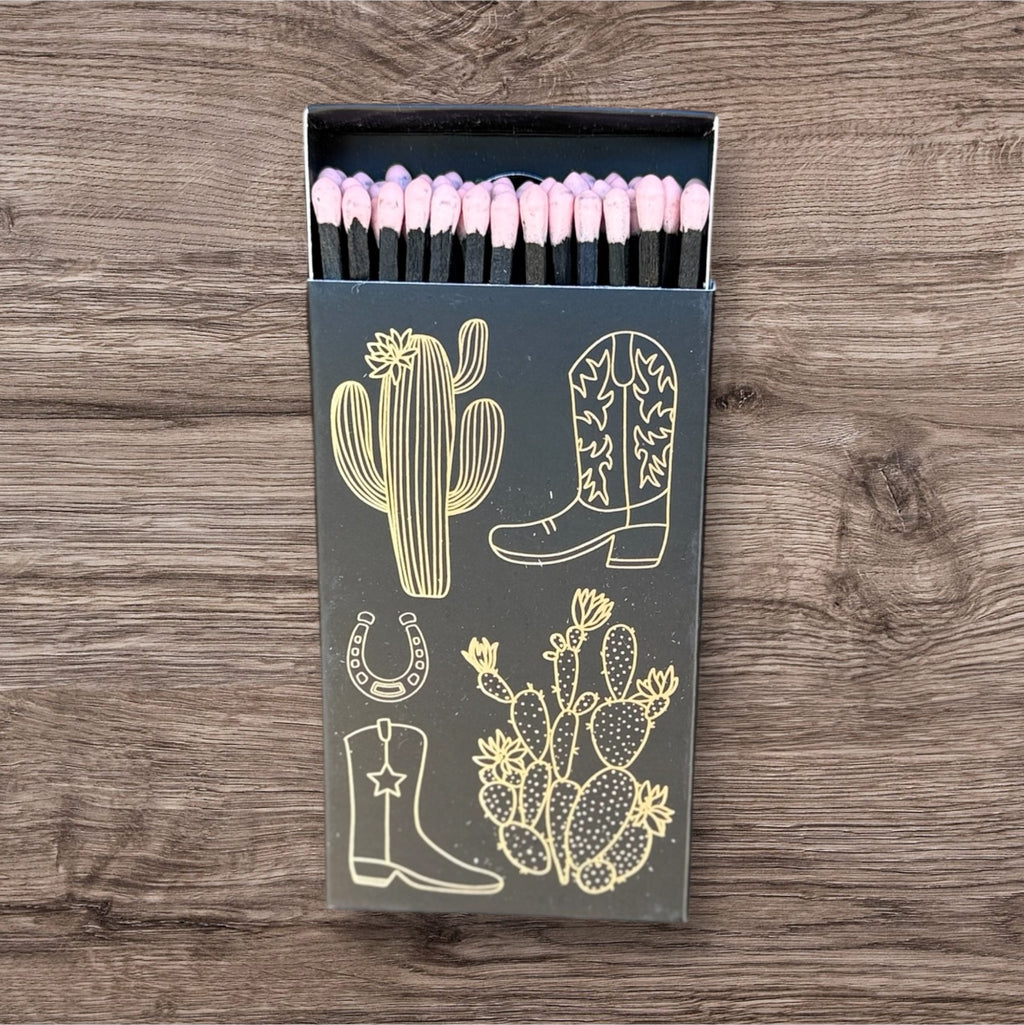 Black Cowboy Boot & Cactus Match box