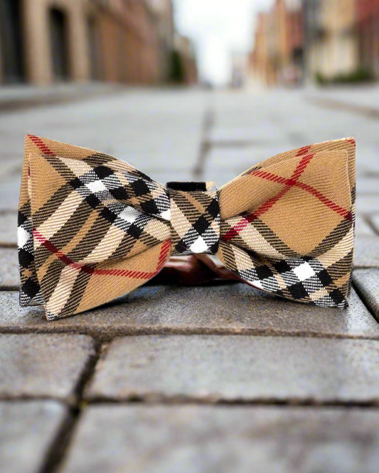 The Worthy Dog - Tan Plaid Bow Tie Small 🐶 🐈‍⬛