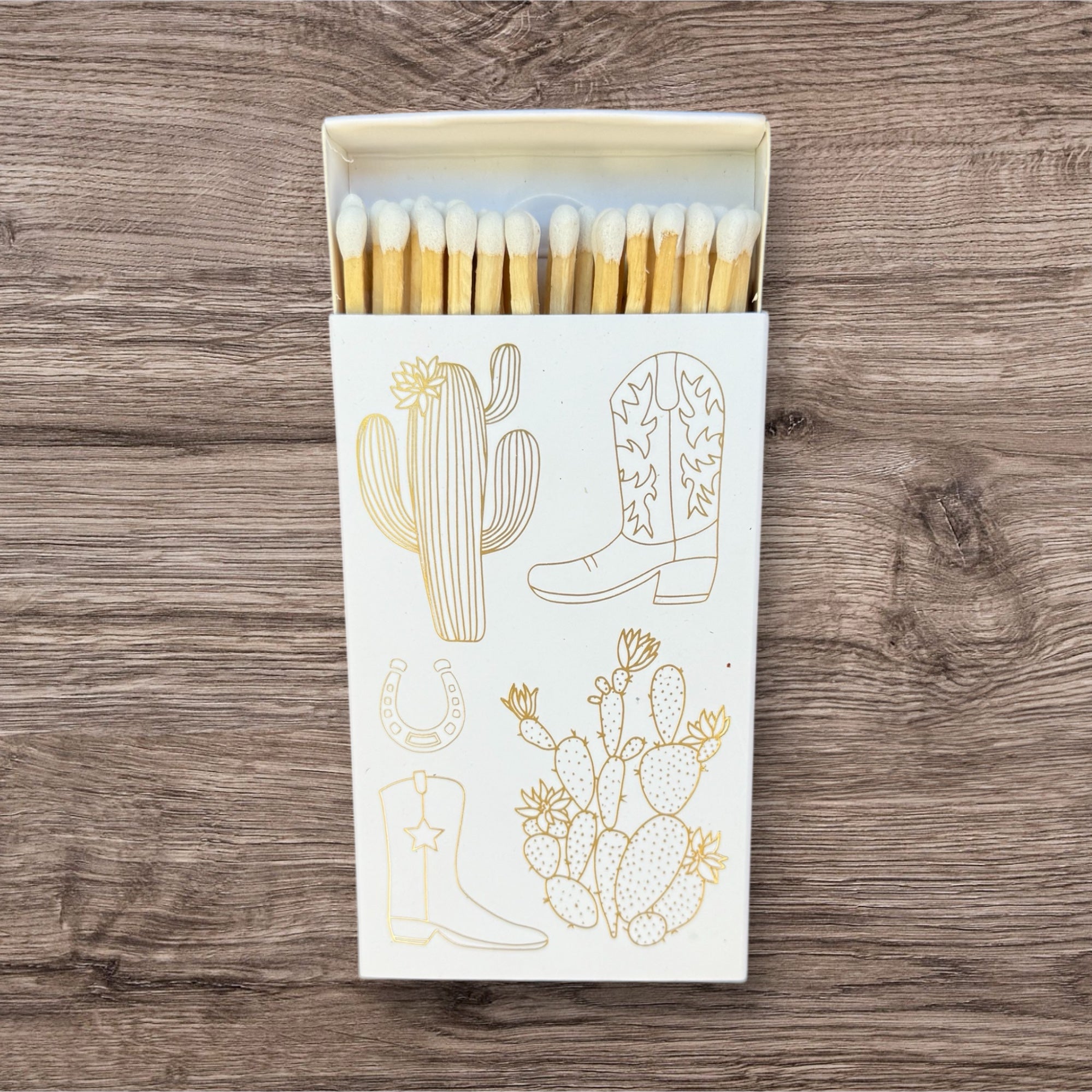 White Oversized Cowboy Boot & Cactus Match box