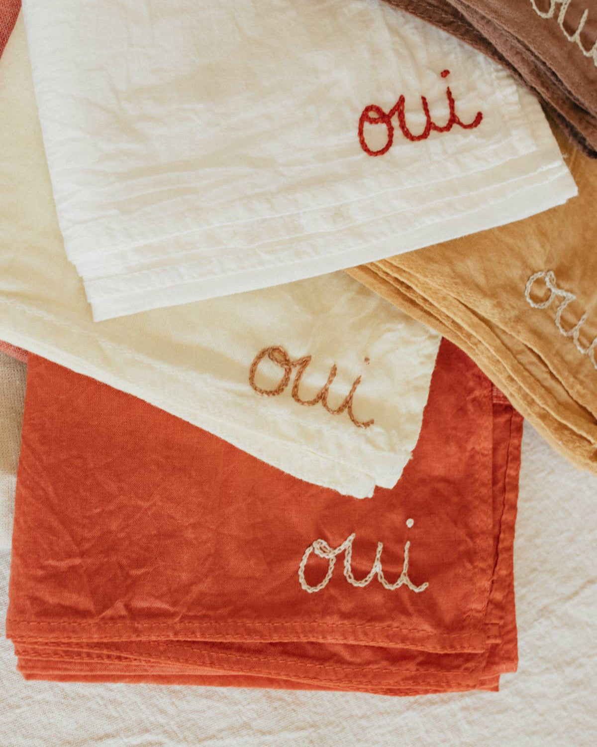 Eloise et moi - Hand embroidered organic cotton bandana - Distressed mustard
