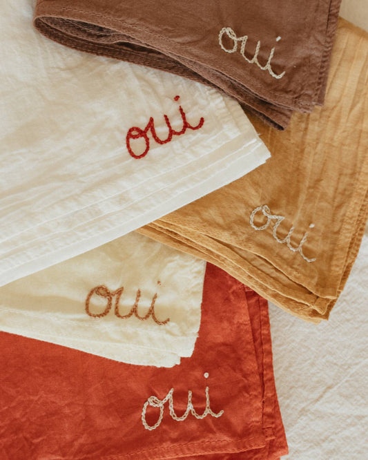 Eloise et moi - Hand embroidered organic cotton bandana - Distressed mustard